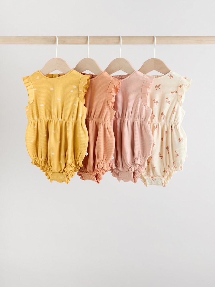 Floral Printed Baby Printed Rompers 4 Pack - Image 1 of 12