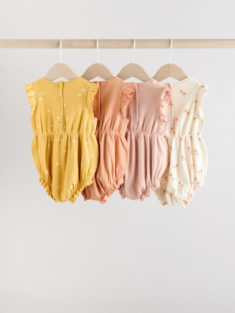 Floral Printed Baby Printed Rompers 4 Pack - Image 2 of 12