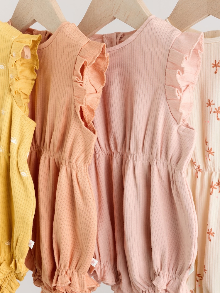 Floral Printed Baby Printed Rompers 4 Pack - Image 8 of 12