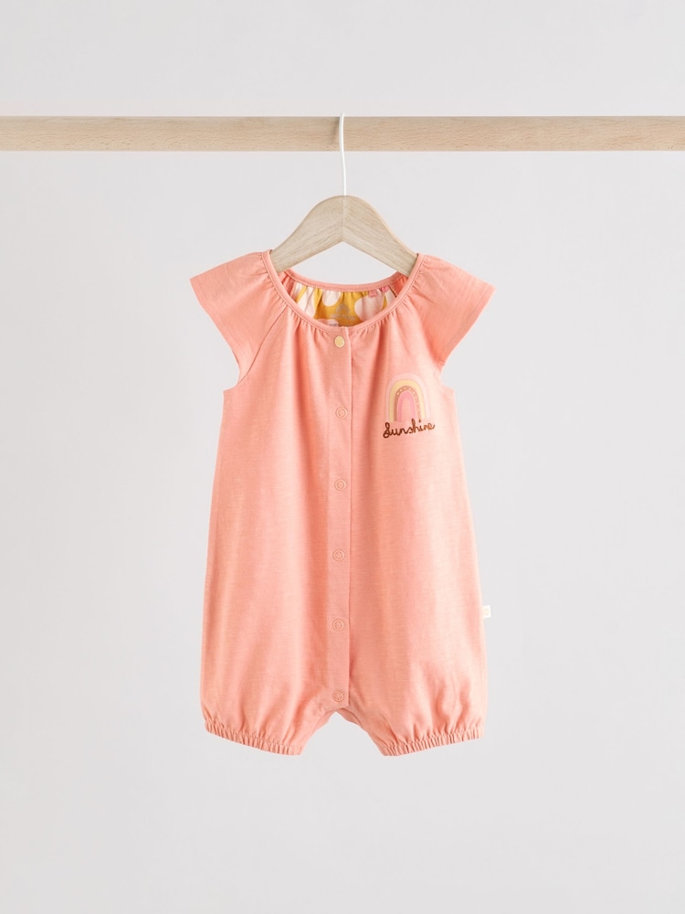 Coral Pink Embroidered Baby 3 Pack Rompers - Image 3 of 11