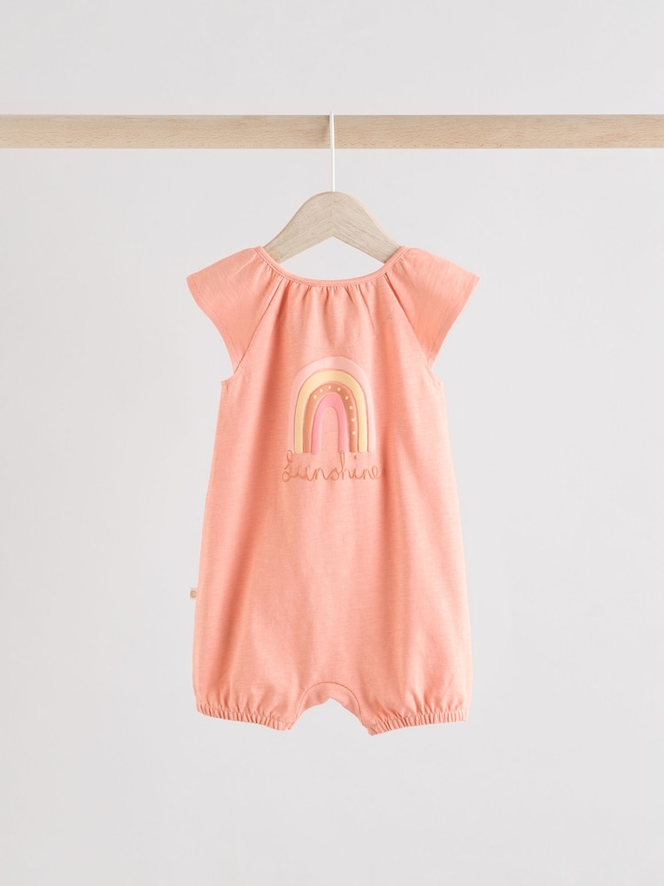 Coral Pink Embroidered Baby 3 Pack Rompers - Image 4 of 11