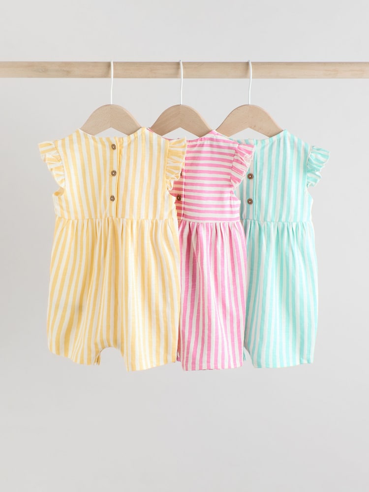 Multi Bright Stripe Baby Printed Rompers 3 Pack - Image 5 of 11