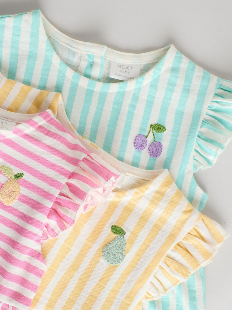 Multi Bright Stripe Baby Printed Rompers 3 Pack - Image 8 of 11