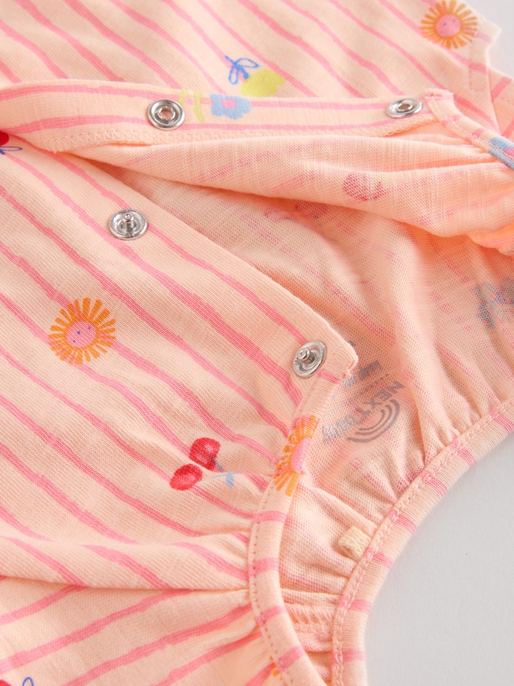 Bright Multi Colour Printed Embroidered Baby 3 Pack Rompers - Image 9 of 11