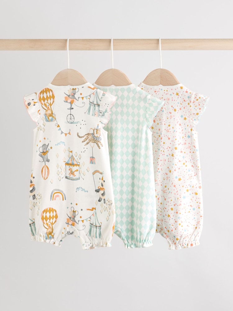 Multi Pastel Animal Print Baby 100% Cotton Rompers 3 Pack - Image 5 of 11