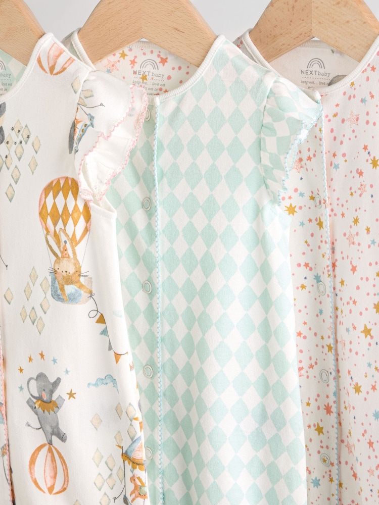 Multi Pastel Animal Print Baby 100% Cotton Rompers 3 Pack - Image 7 of 11