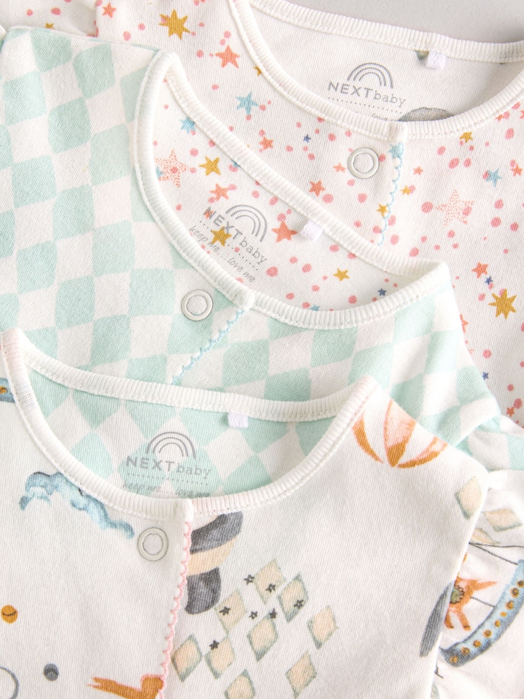 Multi Pastel Animal Print Baby 100% Cotton Rompers 3 Pack - Image 8 of 11
