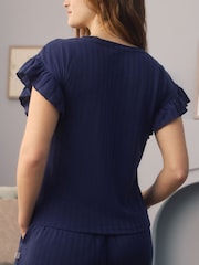 Laura Ashley Blue Seersucker Frill Sleeve Lounge T-Shirt - Image 4 of 5