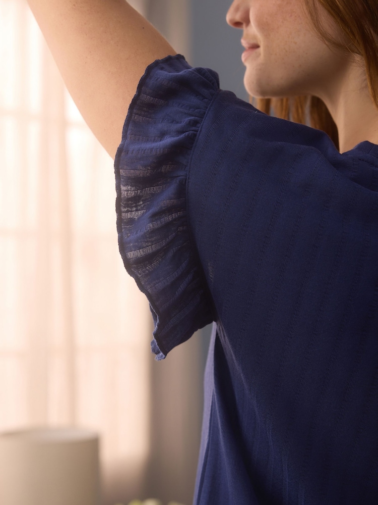 Laura Ashley Blue Seersucker Frill Sleeve Lounge T-Shirt - Image 5 of 5