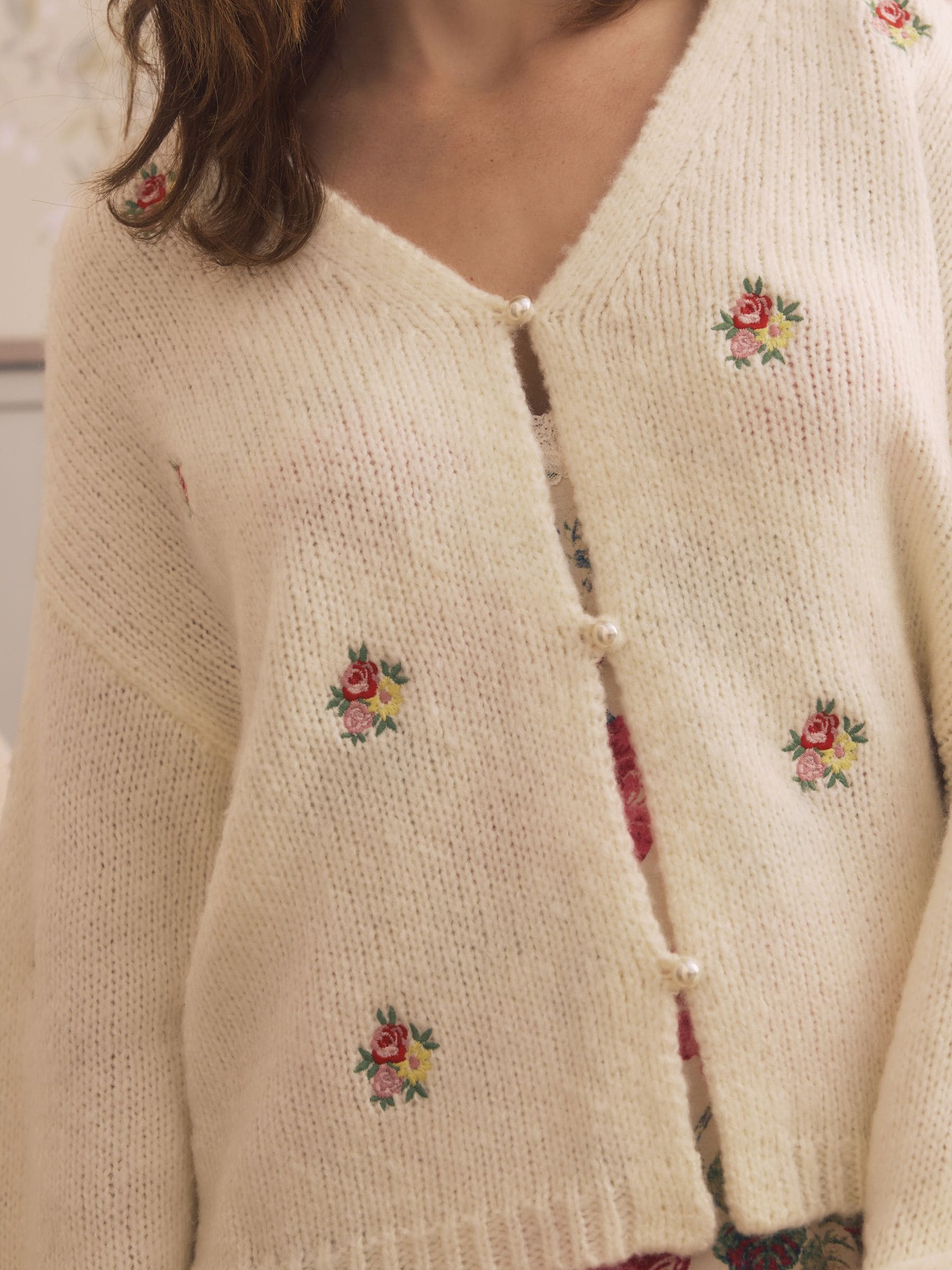 Buy Laura Ashley Ecru Wool Blend Embroidered Floral Knit