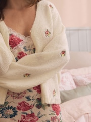 Laura Ashley Ecru Wool Blend Embroidered Floral Knit Cardigan - Image 5 of 6