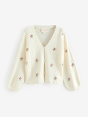 Laura Ashley Ecru Wool Blend Embroidered Floral Knit Cardigan - Image 6 of 6