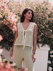 Laura Ashley Green Crochet Reversible Tie Front 100% Cotton Vest - Image 1 of 3