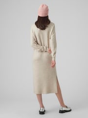 VERO MODA Cream Round Neck Knitted Midi Dress With Side Split - Image 2 of 3