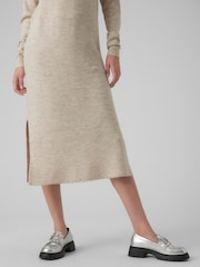 VERO MODA Cream Round Neck Knitted Midi Dress With Side Split - Image 3 of 3