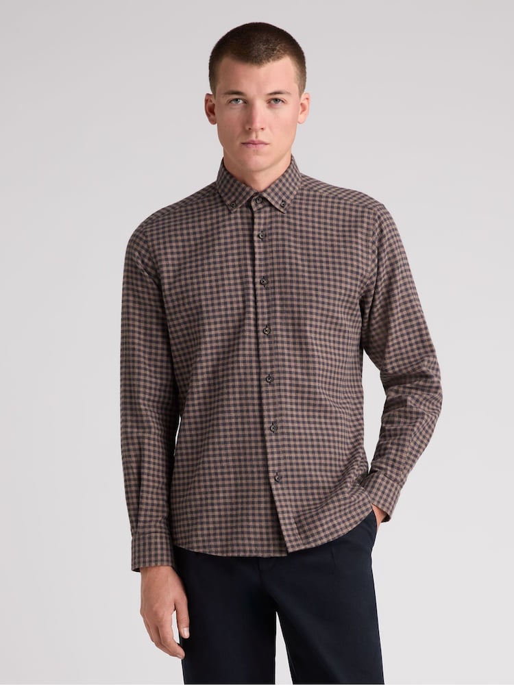 Remus Uomo Brown Tapered Fit Long Sleeve Smart Shirt - Image 2 of 6 Remus Uomo Brown Tapered Fit Long Sleeve Smart Shirt - Image 2 of 6