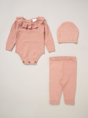 Rock-A-Bye Baby Boutique V True Knit Bodysuit Rib 100% Cotton Leggings And Hat Outfit Set - Image 1 of 5