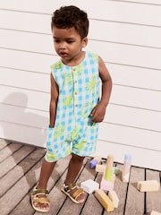 Blue/White Gingham 100% Cotton Romper (3mths-7yrs) - Image 1 of 9