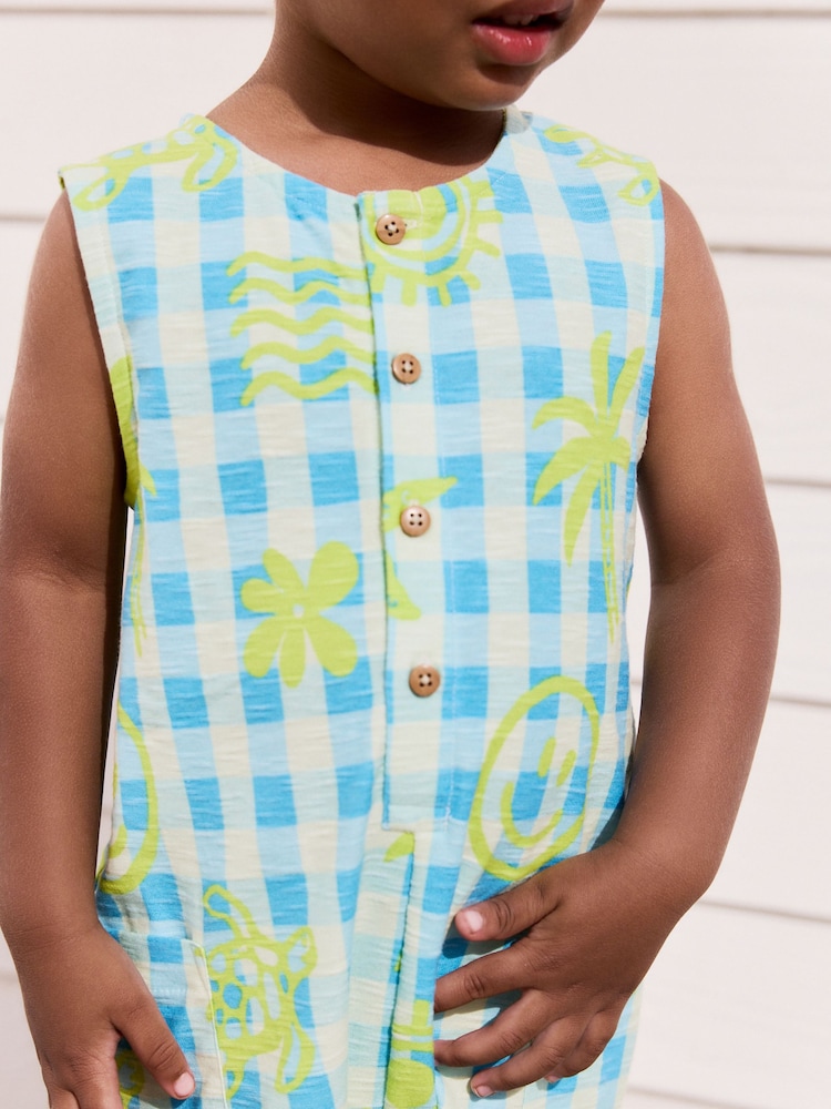 Blue/White Gingham 100% Cotton Romper (3mths-7yrs) - Image 4 of 9