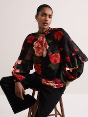 Phase Eight Red Celina Rose Print Blouse - Image 4 of 7