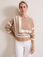 Phase Eight Natural Geri Geo Lined Knit Top - Image 1 of 7