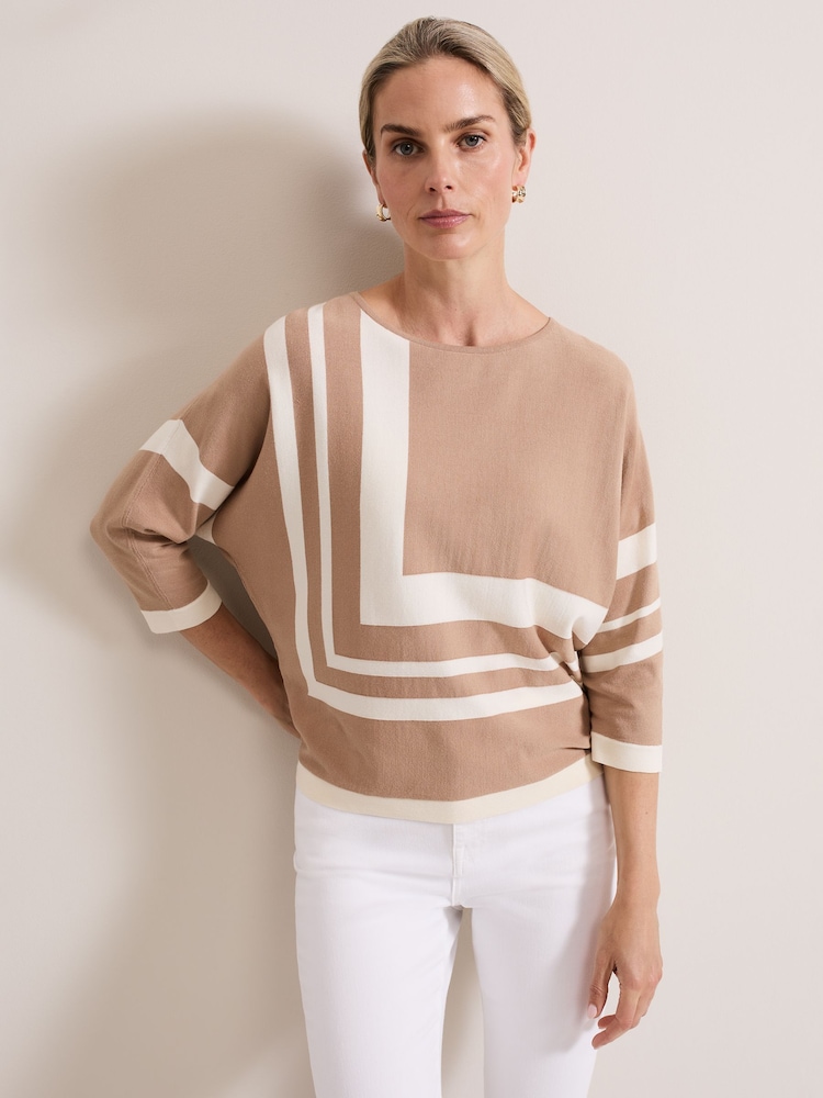 Phase Eight Natural Geri Geo Lined Knit Top - Image 1 of 7