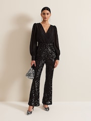 Phase Eight Black Milena Black Sequin Jumpsuit - Image 1 of 7