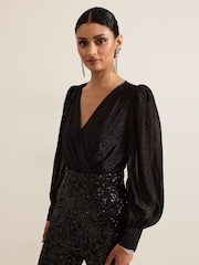 Phase Eight Black Milena Black Sequin Jumpsuit - Image 4 of 7