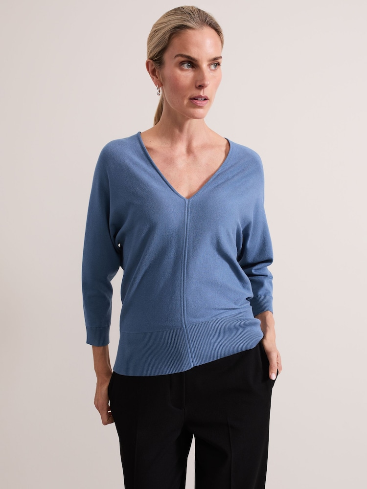 Phase Eight Blue Gina V-Neck Batwing Jumper - Image 1 of 7