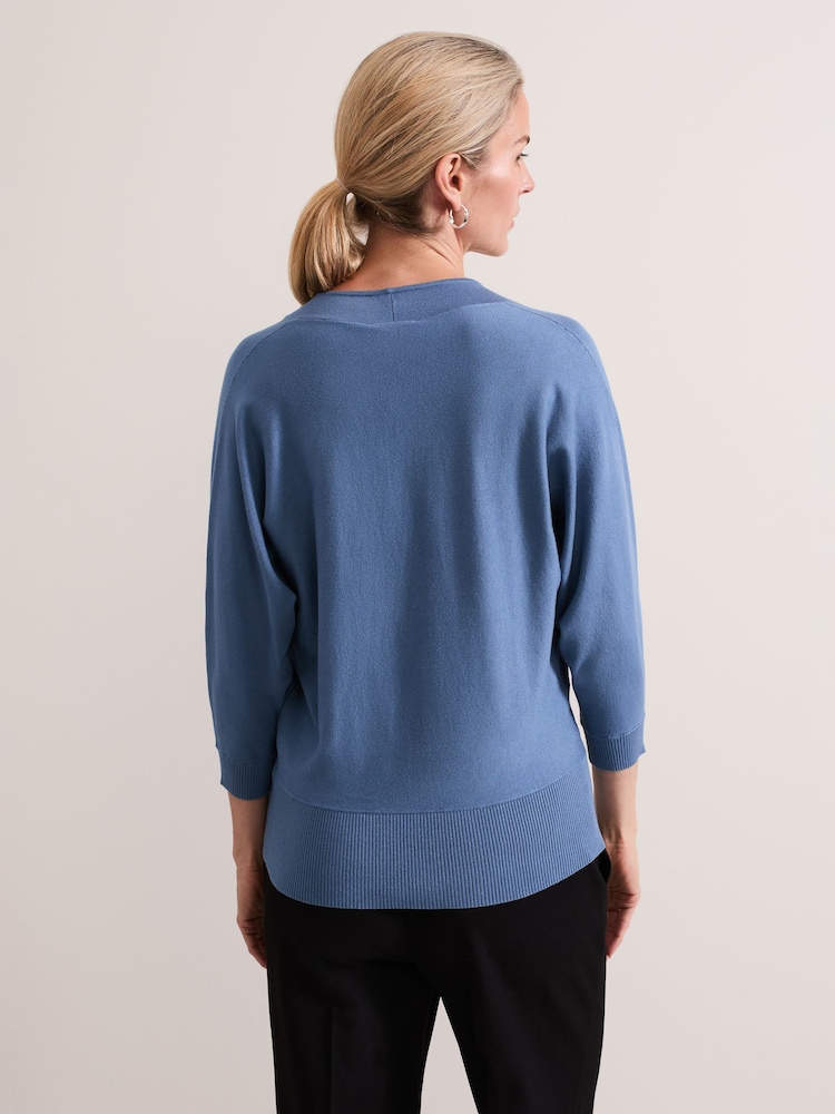 Phase Eight Blue Gina V-Neck Batwing Jumper - Image 2 of 7