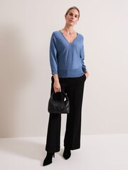 Phase Eight Blue Gina V-Neck Batwing Jumper - Image 3 of 7