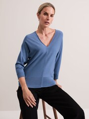 Phase Eight Blue Gina V-Neck Batwing Jumper - Image 4 of 7