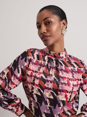 Phase Eight Black Lyla Satin Printed Blouse - Image 5 of 7
