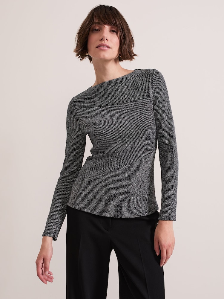 Phase Eight Silver Clarissa Shimmer Rib Top - Image 1 of 7