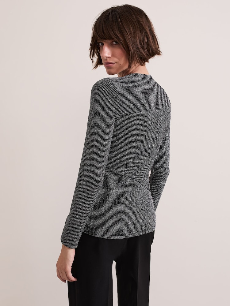 Phase Eight Silver Clarissa Shimmer Rib Top - Image 2 of 7