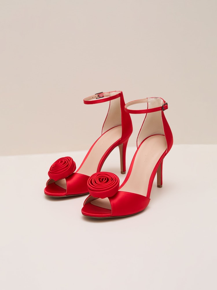 Phase Eight Red Satin Corsage Flower Sandals - Image 2 of 6