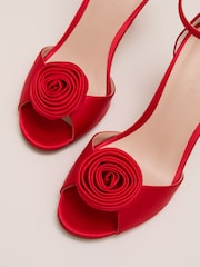 Phase Eight Red Satin Corsage Flower Sandals - Image 4 of 6
