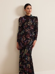 Phase Eight Black Lelo Sequin Long Sleeved Maxi Dress - Image 1 of 5