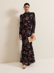 Phase Eight Black Lelo Sequin Long Sleeved Maxi Dress - Image 9 of 9