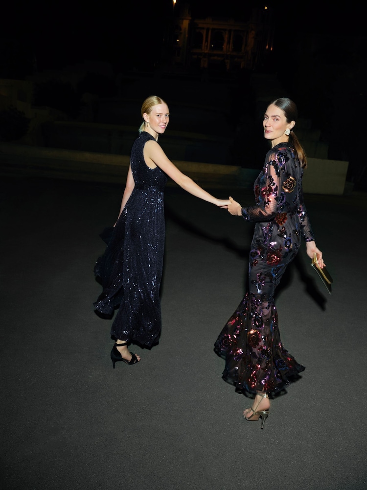 Phase Eight Black Lelo Sequin Long Sleeved Maxi Dress - Image 2 of 5