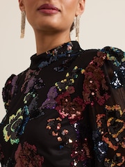 Phase Eight Black Lelo Sequin Long Sleeved Maxi Dress - Image 4 of 5