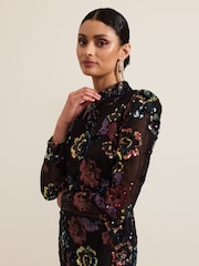 Phase Eight Black Lelo Sequin Long Sleeved Maxi Dress - Image 6 of 9
