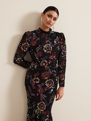 Phase Eight Black Lelo Sequin Long Sleeved Maxi Dress - Image 7 of 9