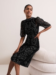 Phase Eight Black Misha Tapework Shimmer Dress - Image 2 of 3