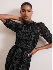 Phase Eight Black Misha Tapework Shimmer Dress - Image 4 of 6