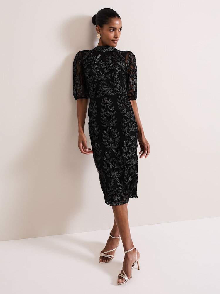 Phase Eight Black Misha Tapework Shimmer Dress - Image 6 of 6