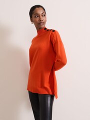 Phase Eight Orange Holly Button Neck Jumper - Image 1 of 3