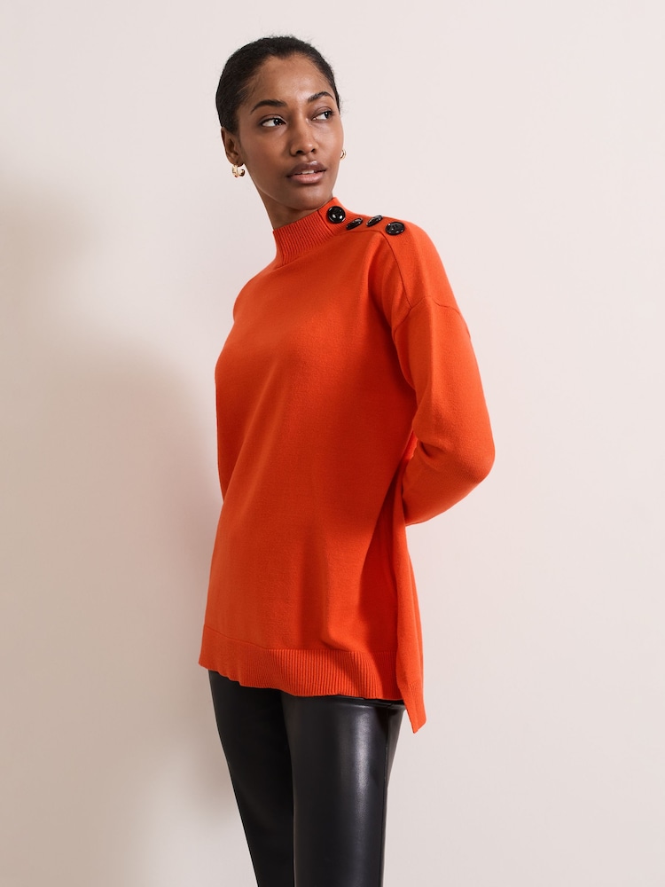 Phase Eight Orange Holly Button Neck Jumper - Image 1 of 3