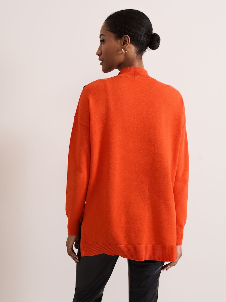 Phase Eight Orange Holly Button Neck Jumper - Image 2 of 3
