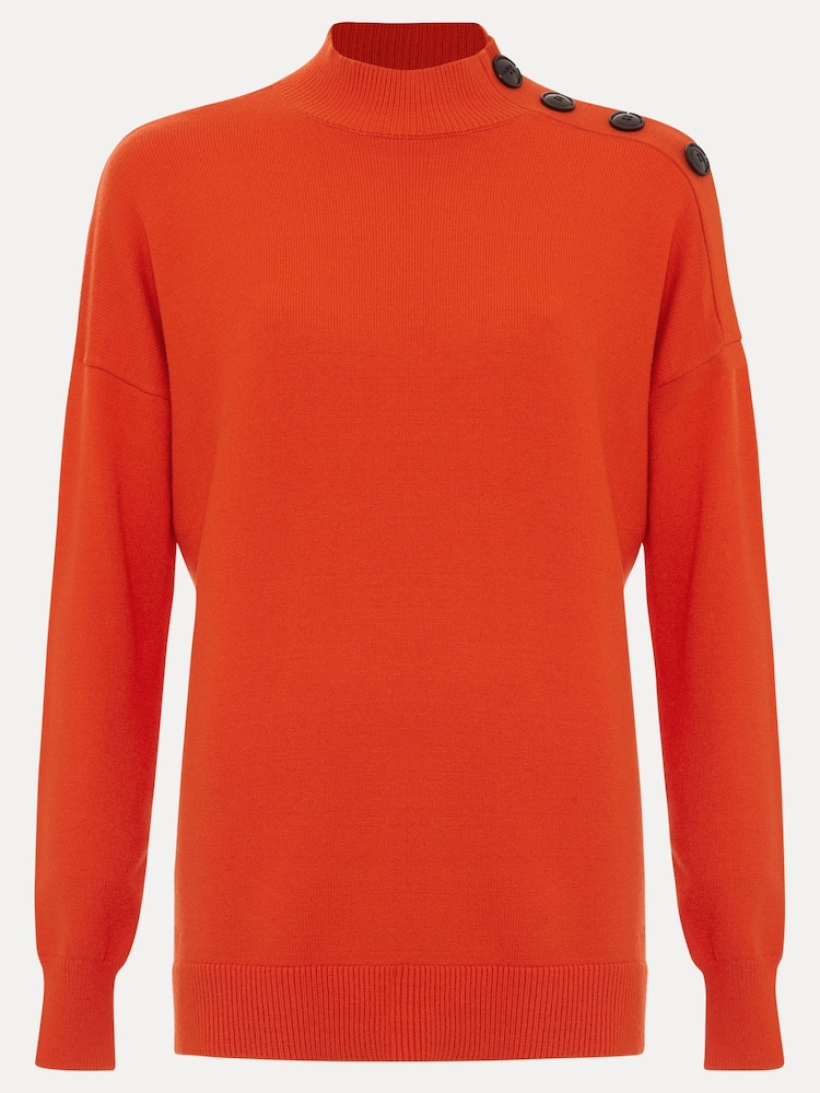 Phase Eight Orange Holly Button Neck Jumper - Image 3 of 3